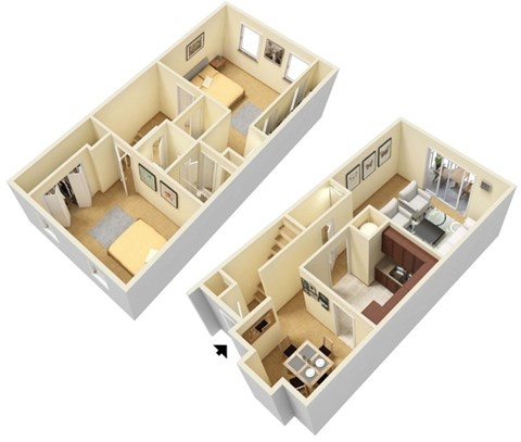Floor plan for 2 beds, 1.5 baths, 1350 sqft